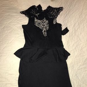Phanuel black dress w lace w/a semi backlace back